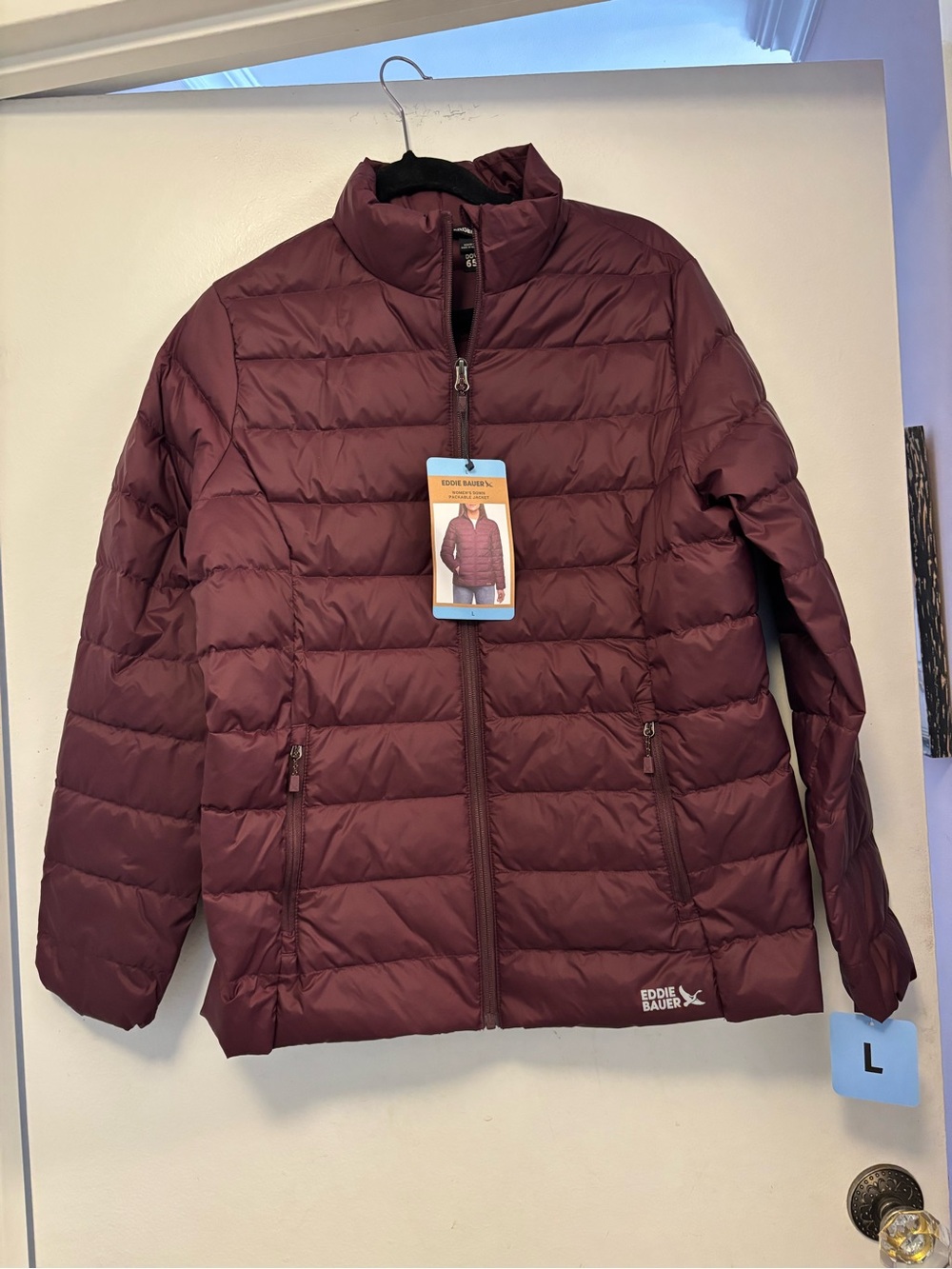 Eddie Bauer Women's Burgundy Packable Puffer Jacket L new